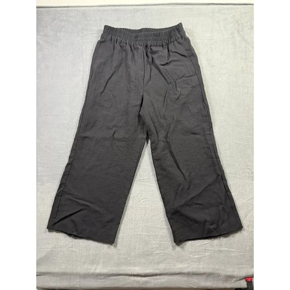 Never Worn‎ - H&M Linen/Viscose Black Pants Crop Wide Leg Flowy Size Medium
